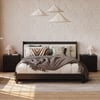 Modern Solid Wood Queen Upholstered Bed & 2 Drawer Ash Wood Nightstand Set