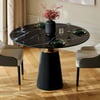 Modern 39" Round Glossy Sintered Stone Dining Table with Leather-Wrapped Base, Seats 2
