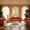 Axial Performance Leather Accent Chair 2007 mm Fluted Sofa with Gold Legs & Pillows