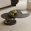 Modern Black Extendable Coffee Table with Ring-shaped Metal Pedestal