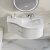 90 cm Floating Curved Bathroom Vanity in White Right Offset Single Sink Bathroom Cabinet