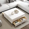 Square Modern White Sintered Stone Coffee Table with 4 Drawers