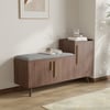 Black Walnut Wooden Shoe Storage Bench with Right-Side Cabinet for Entryway (47")