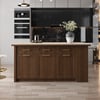 Modern 71" Sintered Stone Kitchen Island with Drawers & Cabinets, Walnut