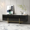 Meuble TV Grovyn 150 cm avec plateau en pierre frittée et design cannelé