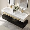 Vanité de salle de bain à double vasque de 1400 mm avec comptoir en pierre frittée et porte-serviettes doré