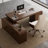 70.9" Walnut L-shaped Modern Executive Desk Left Hand & Reclining Leather Office Chair