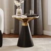 Mesa auxiliar de 50 cm con tapa de piedra sinterizada y pedestal en negro