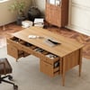 Mid Century Modern 64" Rectangular Natural Wood Desk with 6 Drawers