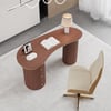 Modern 55" Curved Walnut Wood Desk with 3 Drawers & Fluted Double Pedestal Base