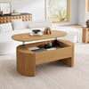 Mesa de centro elevable ovalada de 120 cm con laterales acanalados natural