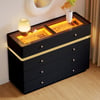 120 cm Glass Top Walk-in Closet Island 8-Drawer Dresser with Light