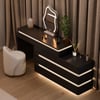 Conjunto Lumio de tocador retráctil con espejo LED, estación de carga y cahones en color negro y taburete