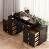 Chanor Retractable Champagne Makeup Vanity Closet Island with Glass Top