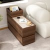 Modern 889 mm Narrow Travertine Stone End Table with USB & Storage