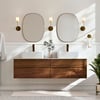 Meuble bas de lavabo double suspendu moderne de 150 cm avec plan en résine de pierre et lavabos en céramique