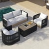 Costra 4-Piece Outdoor Rope Weave Swivel Sofa Set with Coffee Table in Black for 4