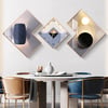 3Pcs Modern Geometric Wall Clock Decor Set Canvas Painting Wall Clocks with Gold Frame