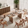 Oval Dining Table Solid Wood Top & Pedestals for 6 Tintica Japandi