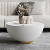 Table basse tambour ronde moderne 70 cm en pierre frittée et cuir PU beige