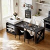 185 cm-235 cm Extendable White&Black Kitchen Island with Storage Kitchen Cabinet