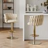 Modern Warm White & Gold Velvet Adjustable Bar Stool with Swivel, 2 Pieces
