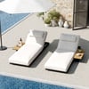 Tevara Wood & Aluminum Outdoor Lounger Daybed Patio Furniture in Beige Cushion Set of 2