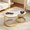 Round 2-Piece Nesting Set Sintered Stone Top White Coffee Table with Metal Frame