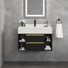 Modern 80 cm Floating Single Bathroom Vanity with Sink in Black, Sintered Stone Top