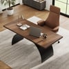 Mesa industrial retangular de madeira de nogueira de 180 cm com base de metal