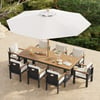 Tevara 10 Pieces Rectangle Wood & Aluminium Outdoor Patio Dining Set with Central Pillar Umbrella