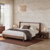 Modern Walnut Queen Size Solid Wood Bed with Boucle Headboard Pillows