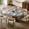 Japandi 39"–55" Extendable Round-to-Oval Wood Dining Table–Concrete Gray, Seats 4–6
