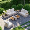 Tevara Convertible Outdoor Sectional Sofa Set with Teak & Aluminium Frame, Sand & White