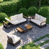 Tevara Convertible Outdoor Sectional Sofa Set with Teak & Aluminum Frame, Gray & White