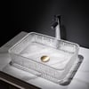 Modernes rechteckiges transparentes Badezimmer-Aufsatzwaschbecken aus Glas, transparentes Waschbecken mit Abfluss