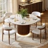 Dining Set 47" Round Faux Travertine Sintered Stone Dining Table with 4 Chairs