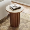 Aura Ash Wood Fluted Walnut Round Side Table with Sintered Stone Top