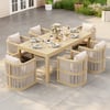 Conjunto de comedor Wevara de 7 piezas de tejido de cuerda para exteriores con 6 sillas en color natural