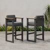 Taburetes de bar de exterior Tevara con estructura de aluminio y reposabrazos de madera de teca en gris oscuro, juego de 2