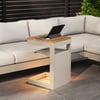 Tevara Outdoor Teak Aluminium C-Shaped Sand Side Table with Solar Light