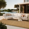 Conjunto de sofá seccional de exterior de 4 piezas de teca y aluminio con chaise longue para 4 personas en gris claro