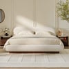 Rivo Modern Boucle Upholstered Bed with Charging Station & Fluted Base