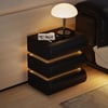 Humply Black Faux Leather 3-Drawer LED Bedside Table with Charging Station