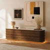 203 cm Ash Wood Walnut TV Stand with Sintered Stone Top, Drawers & LED