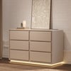 Haloa Modern 47" 6-Drawer Matte Warm White Chest of Drawers with Light and Charging Station