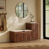 Aura 47” Walnut Wooden Shoe Storage Bench with Right-Side Cabinet for Entryway