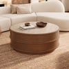36" Ash Wood Round Coffee Table with Sintered Stone Top