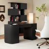 Modern 60" Black Standing Office Desk & Sliding Door Etagere Bookshelf