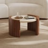 28" Walnut Round Coffee Table with Travertine Top